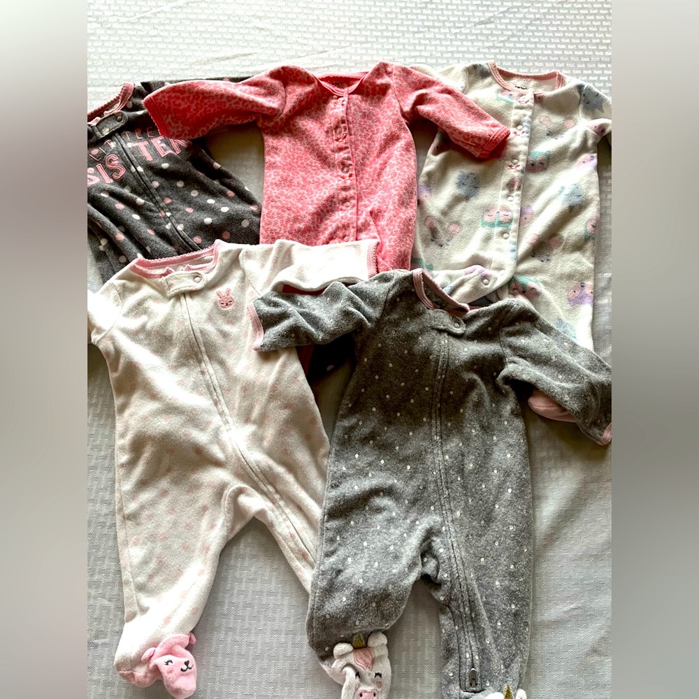Lot of 5 size 3 month baby girl footie pajamas
